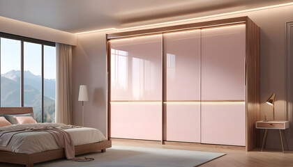 Wooden wardrobe sliding doors in interior design of modern bedroom 5