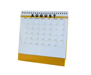 August 2024 calendar. Page of the annual a desk calendar isolated on transparent background. PNG File