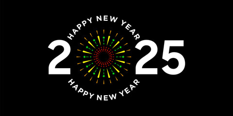 2025 new year logo design with colorful, fireworks, 2025 calendar