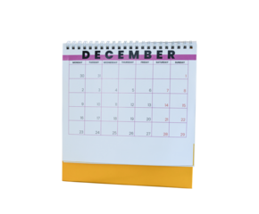 December 2024 calendar. Page of the annual a desk calendar isolated on transparent background. PNG File