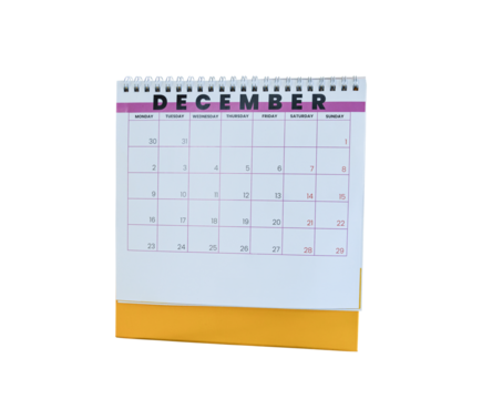 December 2024 calendar. Page of the annual a desk calendar isolated on transparent background. PNG File