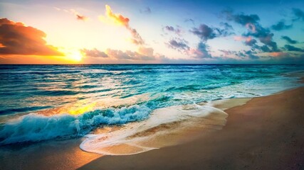 sunset on the beach, beach at sunset, sunset over the sea