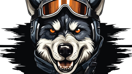 Wolf Dog Wild animal wearing motorcycle helmet avia - obrazy, fototapety, plakaty