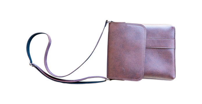 Brown leather men's bag, briefcase isolated on white background. PNG File