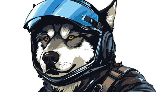 Wolf Dog Wild animal wearing motorcycle helmet avia