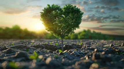 Foto op Canvas A heart-shaped tree growing in diverse soil, illustrating the growth of global wellness initiatives © Gefo