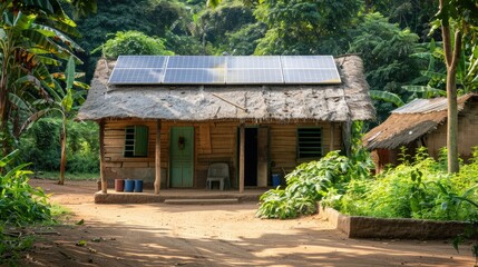 Fototapeta na wymiar A solar-powered health clinic in a rural area, showing sustainable solutions in healthcare access