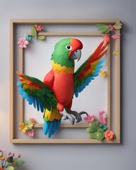 House wall art decoration of talking bird parrot colorful illustration