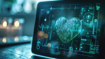 A heart rate monitor display with a green heart, emphasizing the importance of cardiovascular health
