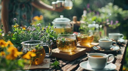 Obraz na płótnie Canvas Herbal tea tasting in a garden