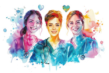 Obraz na płótnie Canvas Colorful watercolor painting of a group of medical professionals