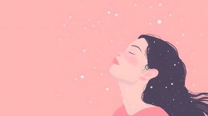 Elegant Woman Surrounded by Sparkling Stars on Soft Pink Background