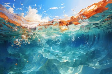 Ocean water oil painting background wall art with generative AI