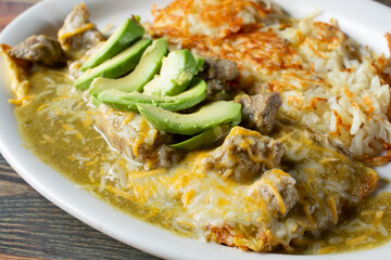 A view of a chile verde omelet.