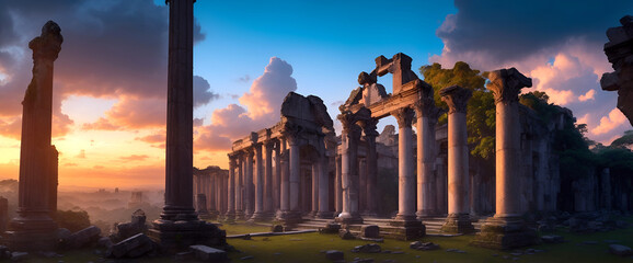 Panoramic ancient city illustration
