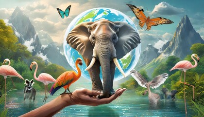 earth day or world animal day on hand