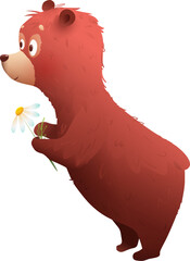 Baby Teddy Bear Animal Character Holding a Flower - 762883847