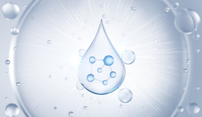 cosmetic moisturizer water molecule, Cosmetic Essence, Liquid bubble, Molecule inside Liquid Bubble background, 3d rendering