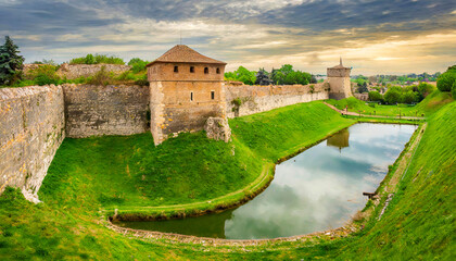 Castle surrounded  by a moat