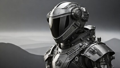 The futuristic black armor suit with a helmet. - obrazy, fototapety, plakaty