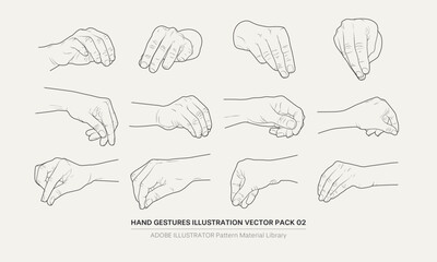 A collection of retro-styled, detailed illustrations of hand gestures, showcasing hand-drawn design elements.