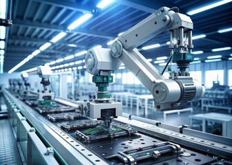 Fully Automated Modern PCB Assembly Line Equipped with Advanced High Precision Robot Arms