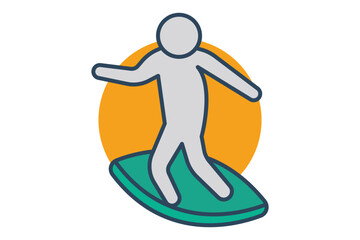 surfing icon. people use surfing. icon related to sport, gym. flat line icon style. element illustration.