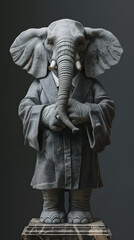 An elephant statue adorned in a vintage coat exudes regal elegance.