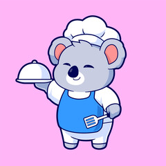 Cute koala chef flat design cartoon vector illustration