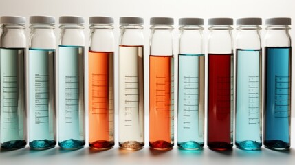 Row of Test Tubes Filled With Liquid