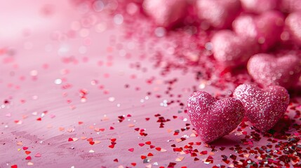 Love's Celebration: A Vibrant Valentine's Day Background with Hearts and Confetti on Pink 