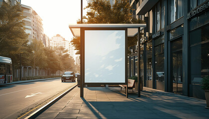 rectangular portrait billboard on the side of a road in the afternoon - obrazy, fototapety, plakaty