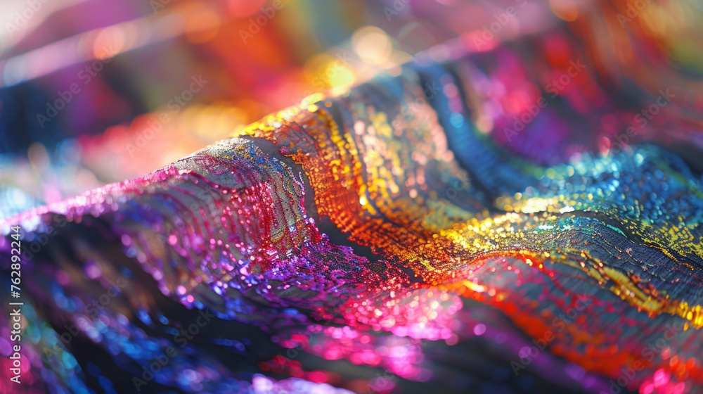 Poster an upclose view of a fabric with a colorful design made entirely out of conductive paints. the vibra