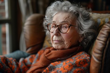 Elderly Woman Wearing Glasses Sitting in Chair
