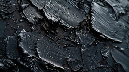 Rough Black Art: Abstract Closeup Texture with Oil Brushstroke and Pallet Knife on Canvas - A Generative AI Creation
