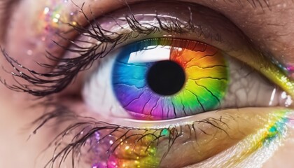 shiny human eyeball  with reflective colors of rainbow or LGBTQ