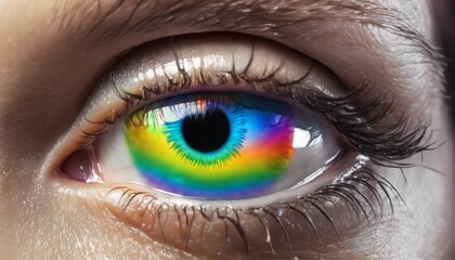 shiny human eyeball  with reflective colors of rainbow or LGBTQ