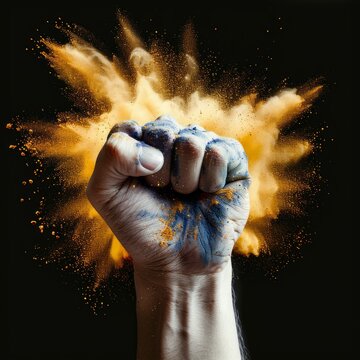 raised fist with powder explosion power