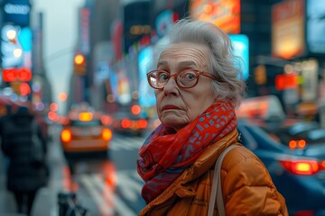 Woman With Glasses and Scarf on City Street