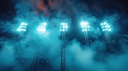 Electric Atmosphere: Bright Stadium Arena Lights and Smoke Ignite the Excitement