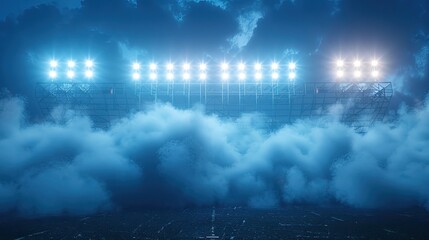Electric Atmosphere: Bright Stadium Arena Lights and Smoke Ignite the Excitement
