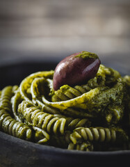 basil Pesto sauce fusilli Pasta with kalamata Olive yummy Italian food dinner