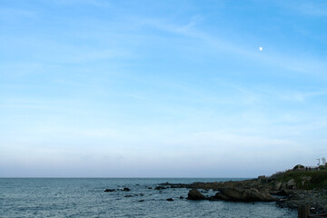 The moon over the sea at the seaside