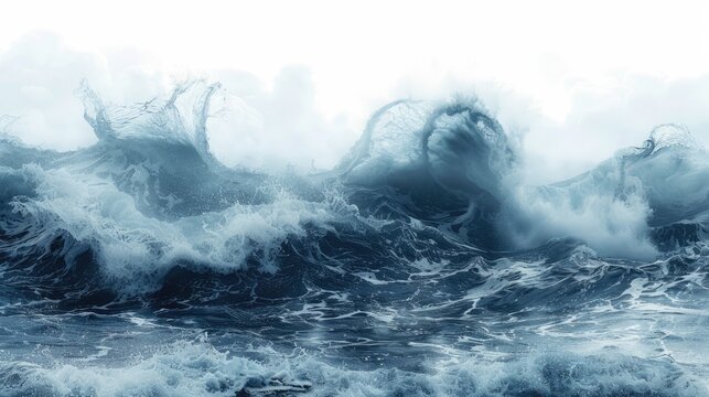 Raging Blue: Isolated Stormy Sea Wave Depicts Wild Nature of Climate in Front - AI Generated