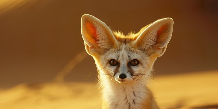 The graceful Fennec fox, known for its disproportionately large ears, displays an expressive and curious look. Fennec fox in a captivatingly beautiful desert.