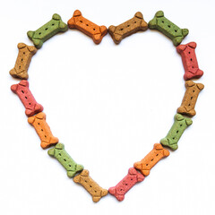 Dog treats in the shape of a heart isolated on a white background.