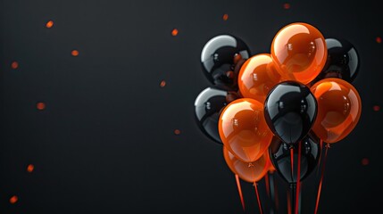 Halloween Balloon Banner: Black and Orange Balloons on Dark Background, Perfect for Text Placement