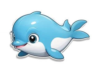 Fotobehang Cute cartoon smiling dolphin isolated on g isolated transformer. Vector illustration. © Thachakrit