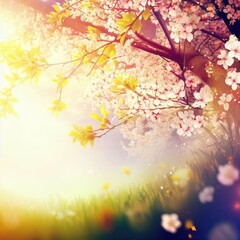 Spring blossom background. Beautiful nature scene with blooming trees