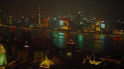landscape of shanghai china at night : Generative AI